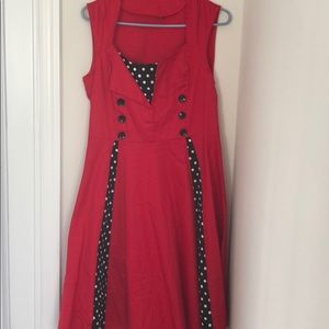 New Red & Black with White polka dots dress (XL)